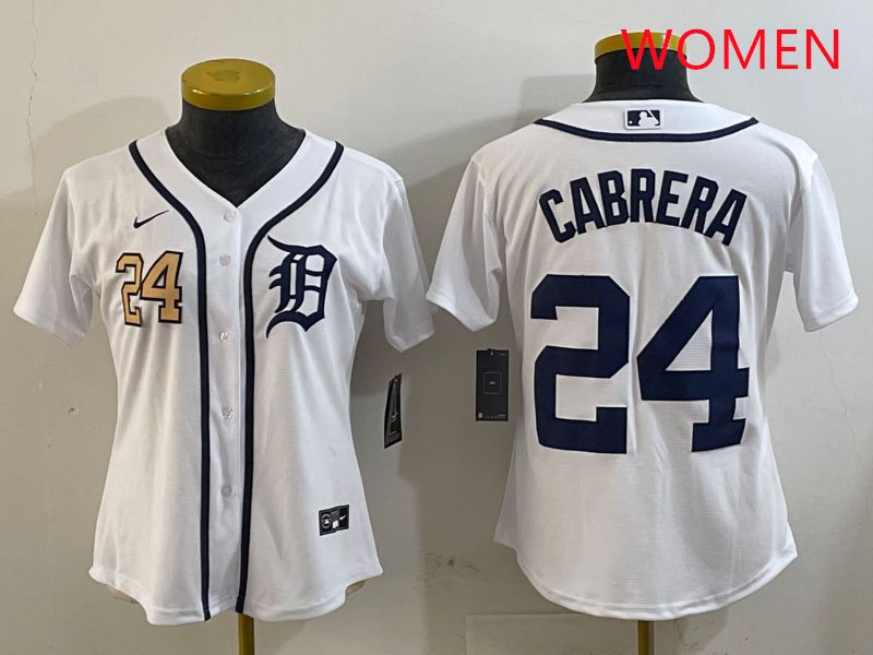 Women Detroit Tigers #24 Cabrera White Game 2025 Nike MLB Jersey style 2->women mlb jersey->Women Jersey